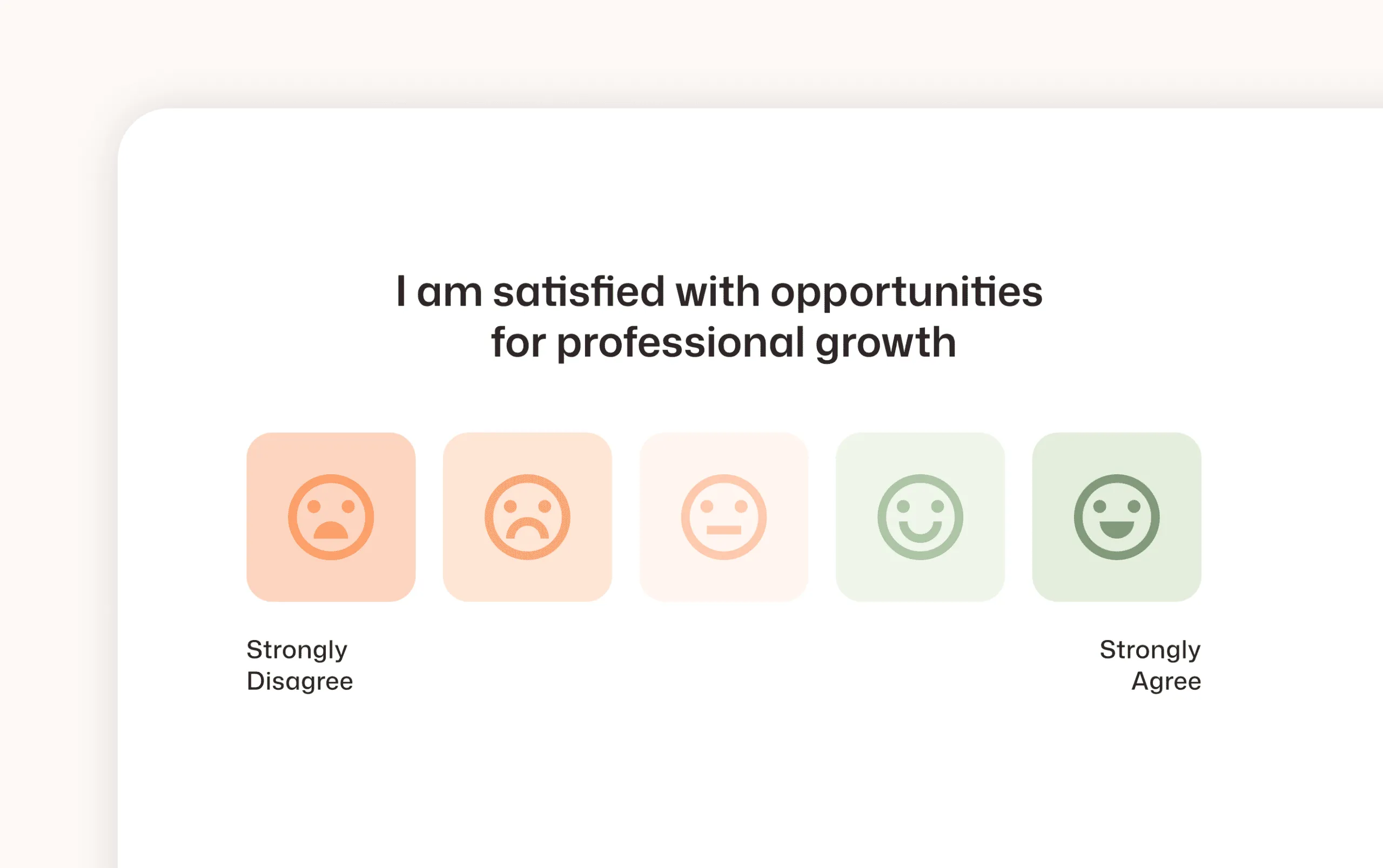Interact pulse survey asking employees to rate satisfaction with professional growth opportunities on a 5-point emoji scale from Strongly Disagree to Strongly Agree.