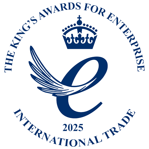 The King's Awards for Enterprise 2025 badge in the International Trade category, awarded to Interact in recognition of outstanding global business achievement.