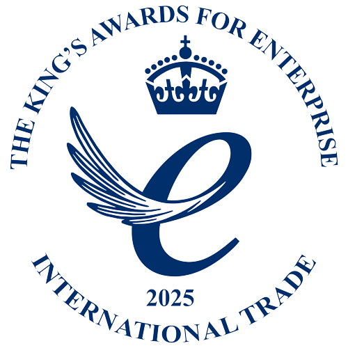The King's Awards for Enterprise 2025 badge in the International Trade category, awarded to Interact in recognition of outstanding achievement in global business.
