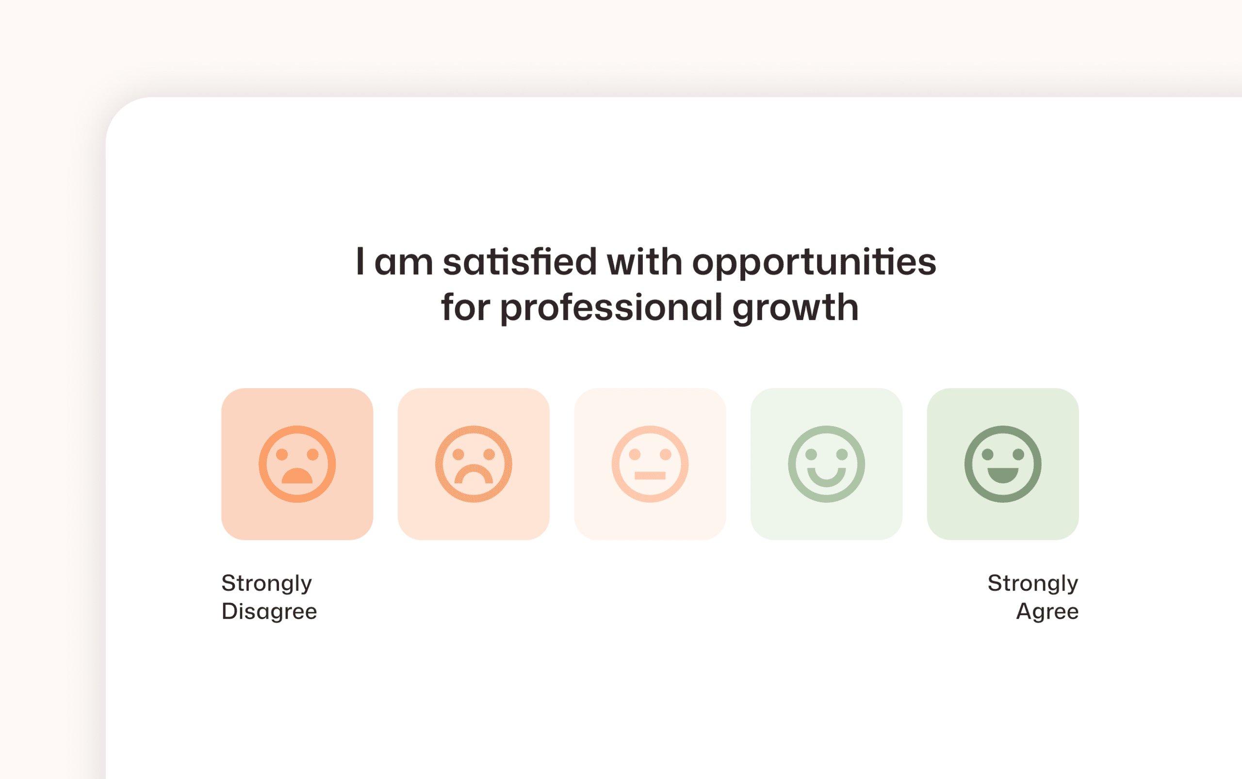 Interact pulse survey asking employees to rate satisfaction with professional growth opportunities on a 5-point emoji scale from Strongly Disagree to Strongly Agree.