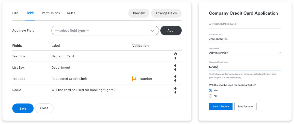 Worflow and forms screenshot