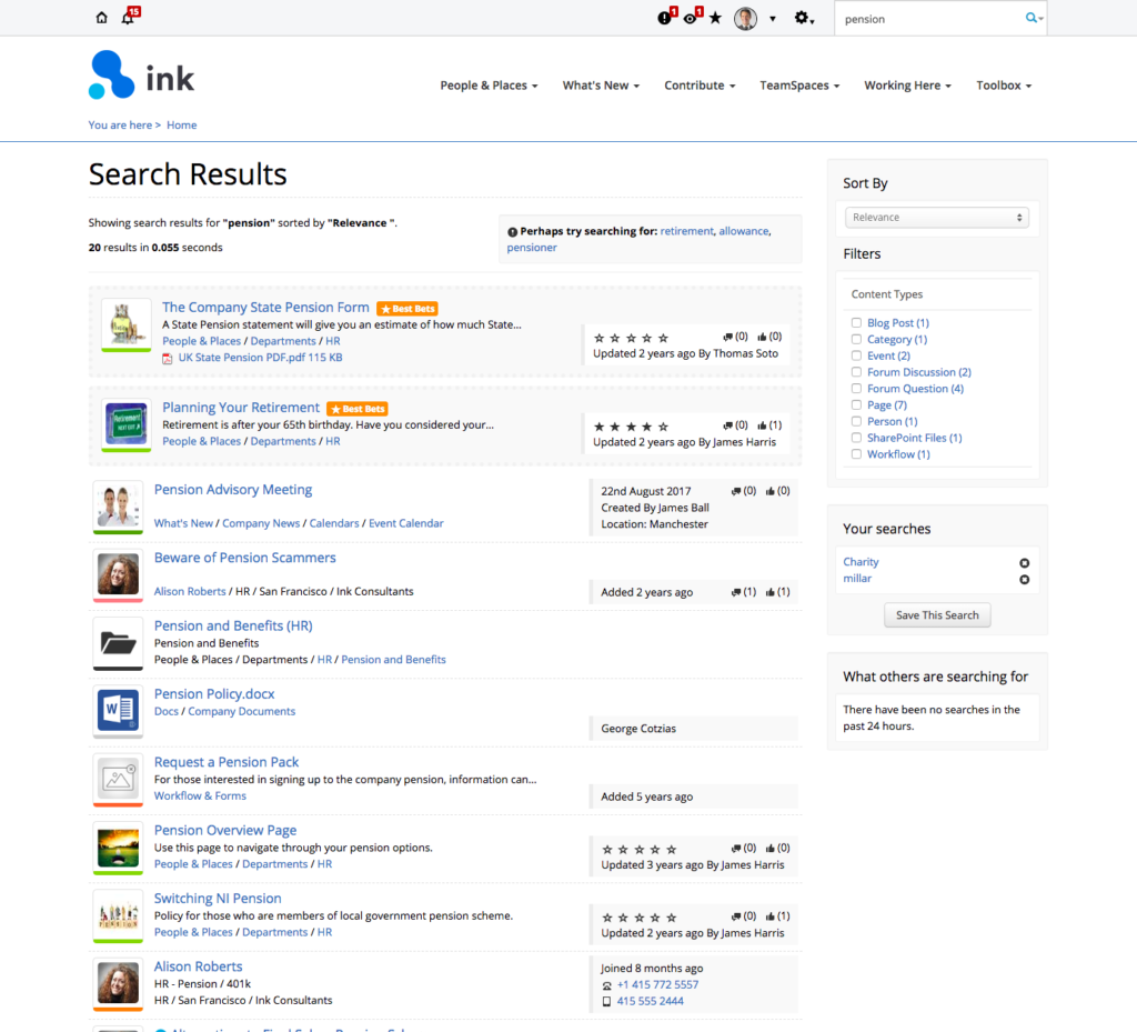 intranet search results