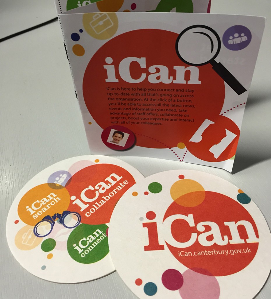 Everything you need for an awesome intranet launch_iCan leaflet and coasters