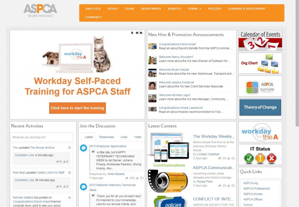 As a communications professional, how do you get the most out of your intranet? ASPCA screenshot