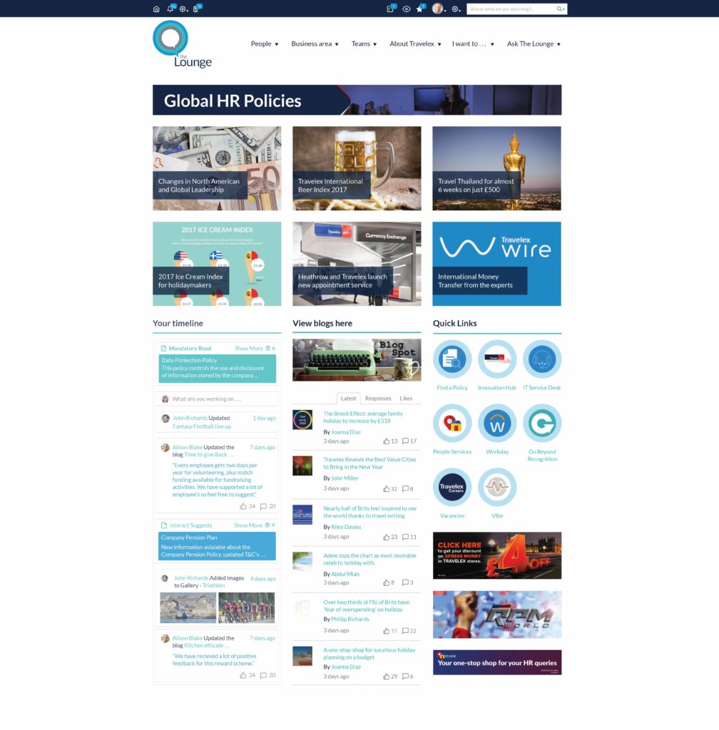 Travelex intranet homepage