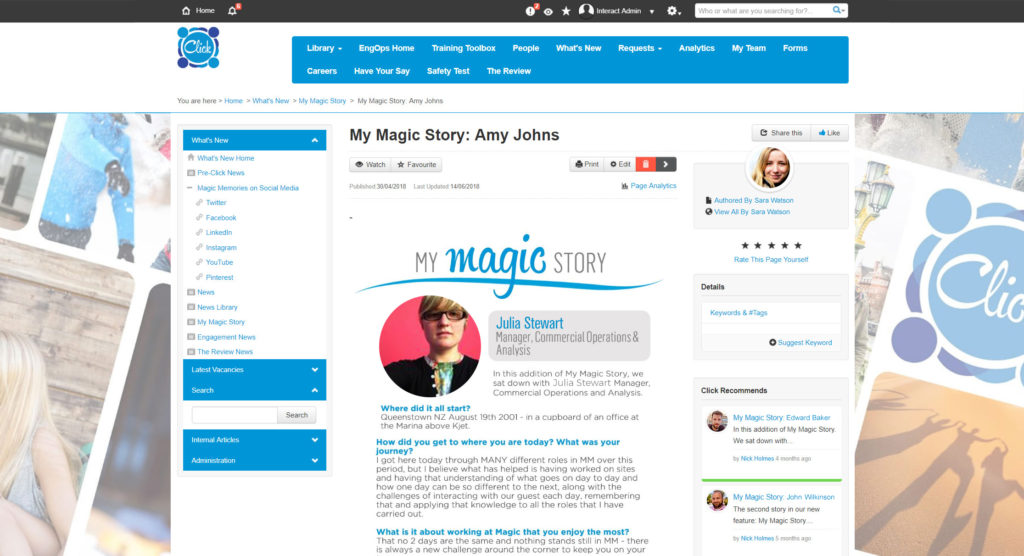 My Magic Story Magic Memories intranet