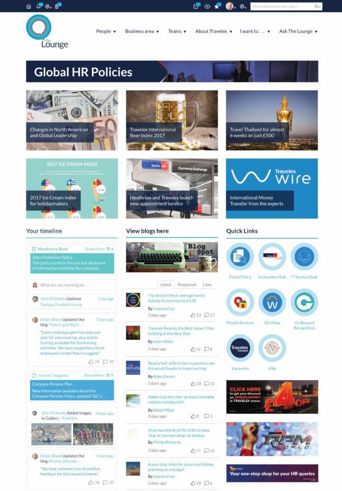Travelex intranet homepage