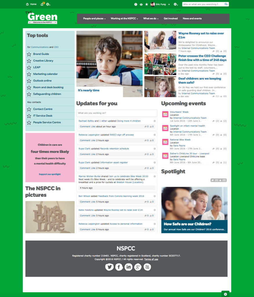 NSPCC intranet homepage The Green