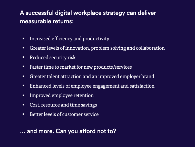 A successful digital workplace strategy delivers measurable returns