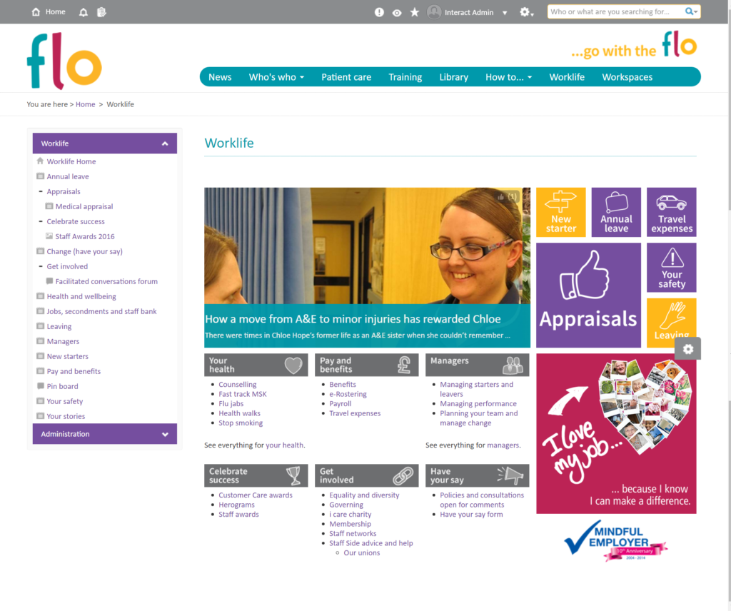 Kent Community Health NHS Foundation Trust intranet homepage design example.