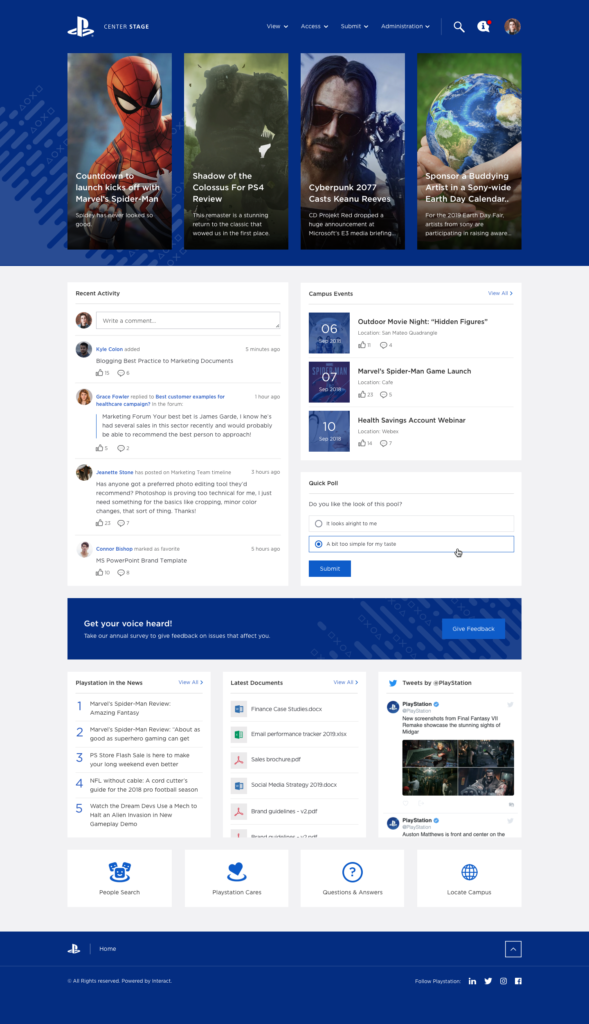 Sony Interactive Entertainment media intranet homepage example