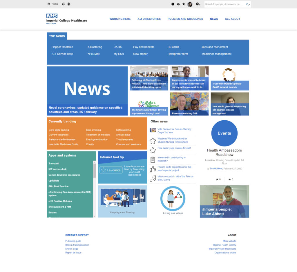 intranet use cases shown on an onboarding page
