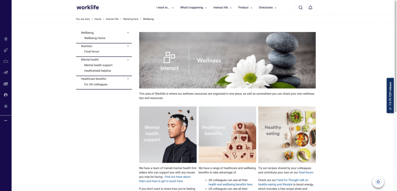 intranet page for health and wellbeing