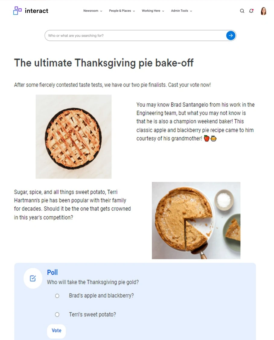 Thanksgiving at work intranet page example