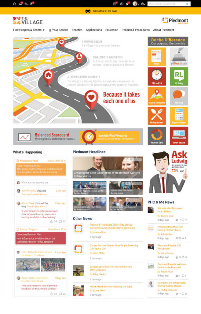 piedmont healthcare intranet homepage design
