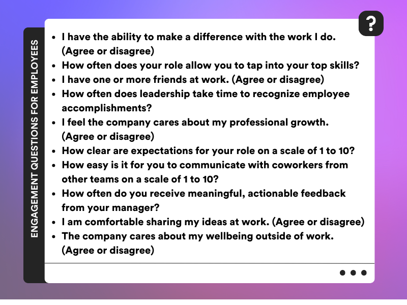 List of engagement questions to ask employees