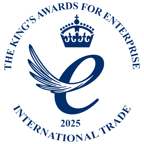 The King's Awards for Enterprise 2025 badge in the International Trade category, awarded to Interact in recognition of outstanding global business achievement.