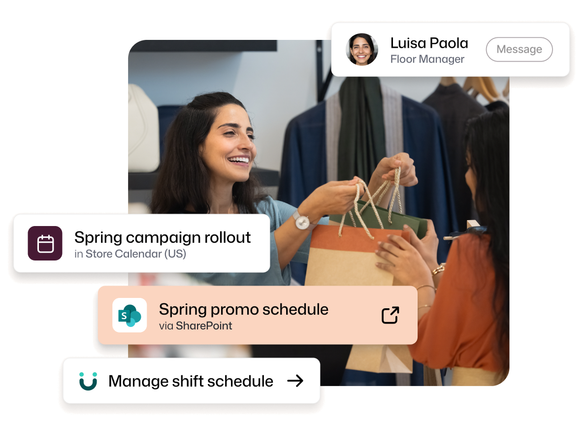 Retail intranet example: store calendar campaign rollout, SharePoint promo schedule and shift schedule shortcuts